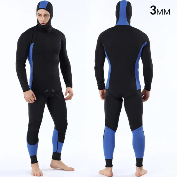Men's 3mm Split Wetsuit Thicken Neoprene Diving Suit with Hood Elastic Surfing Fish Hunting Snorkeling Sets Two-piece Swimsuit - Image 3