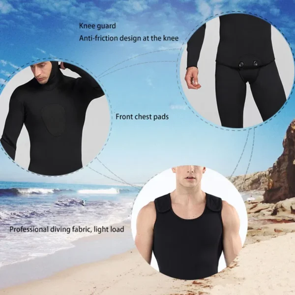 Men's 3mm Split Wetsuit Thicken Neoprene Diving Suit with Hood Elastic Surfing Fish Hunting Snorkeling Sets Two-piece Swimsuit - Image 4