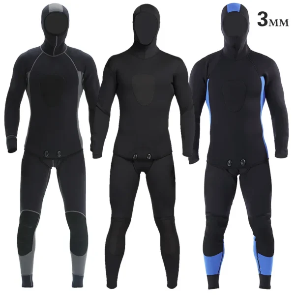 Men's 3mm Split Wetsuit Thicken Neoprene Diving Suit with Hood Elastic Surfing Fish Hunting Snorkeling Sets Two-piece Swimsuit - Image 5