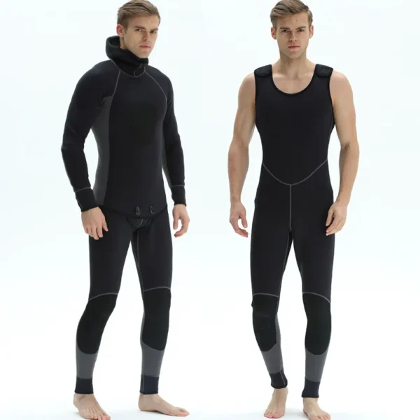 Men's 3mm Split Wetsuit Thicken Neoprene Diving Suit with Hood Elastic Surfing Fish Hunting Snorkeling Sets Two-piece Swimsuit - Image 2