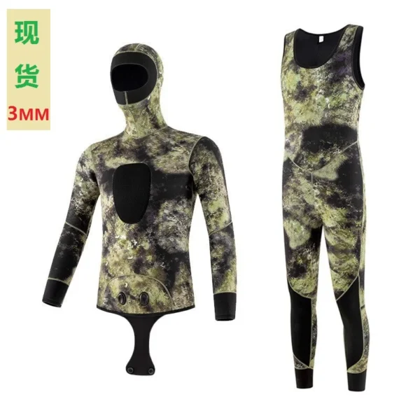 Men's Camouflage Diving Suit 3mm Neroprene 2-Piece Hood Keep Warm Underwater Fishing Hunting Swimming Snorkeling Surf Supplies - Image 6