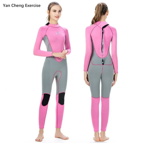Neoprene Swimming Suit for Women Long Sleeve Swimsuit Surfing and Diving Scuba Snorkeling Pink Bathing Clothes 3mm 2023